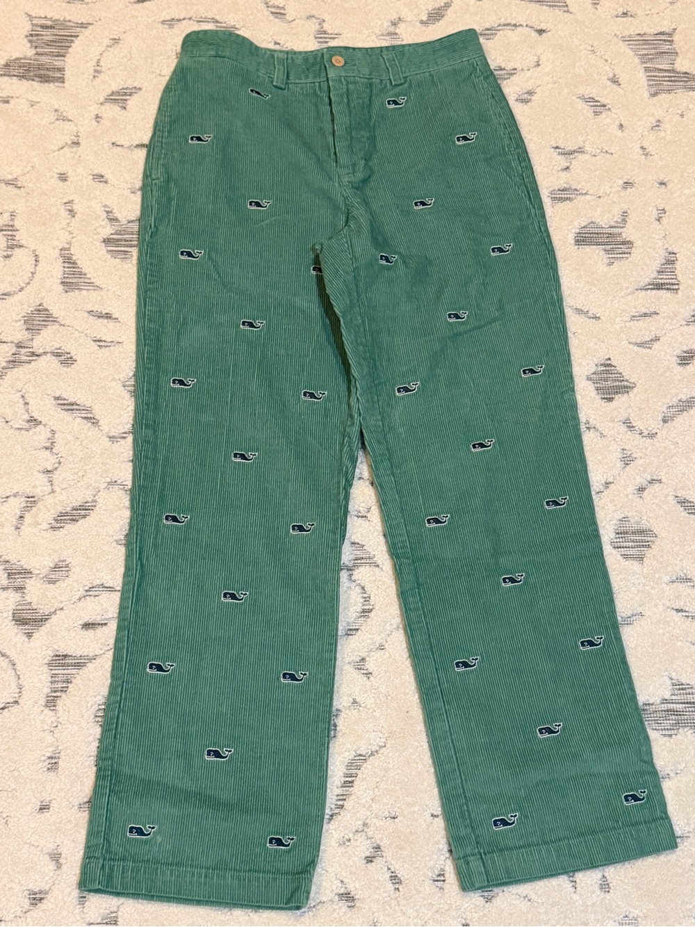 Boys Green Vineyard Vines Embroidered Whale Corduroy Pants size 16 EUC